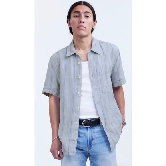 Madewell Easy  Shirt  Linen Short Sleeve Dusty Pool NWT S - Picture 1 of 9